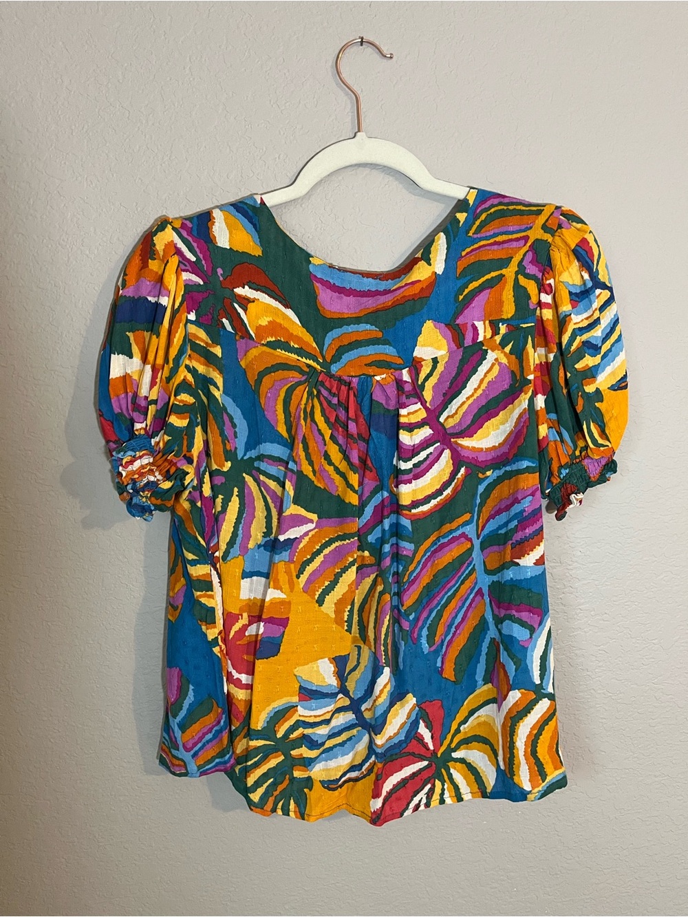 Christian Siriano NY Medium Colorful Tropical Print Puff Sleeve Blouse M - Picture 2 of 7